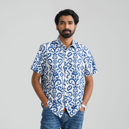 Men's Navy & White Cotton Shirt