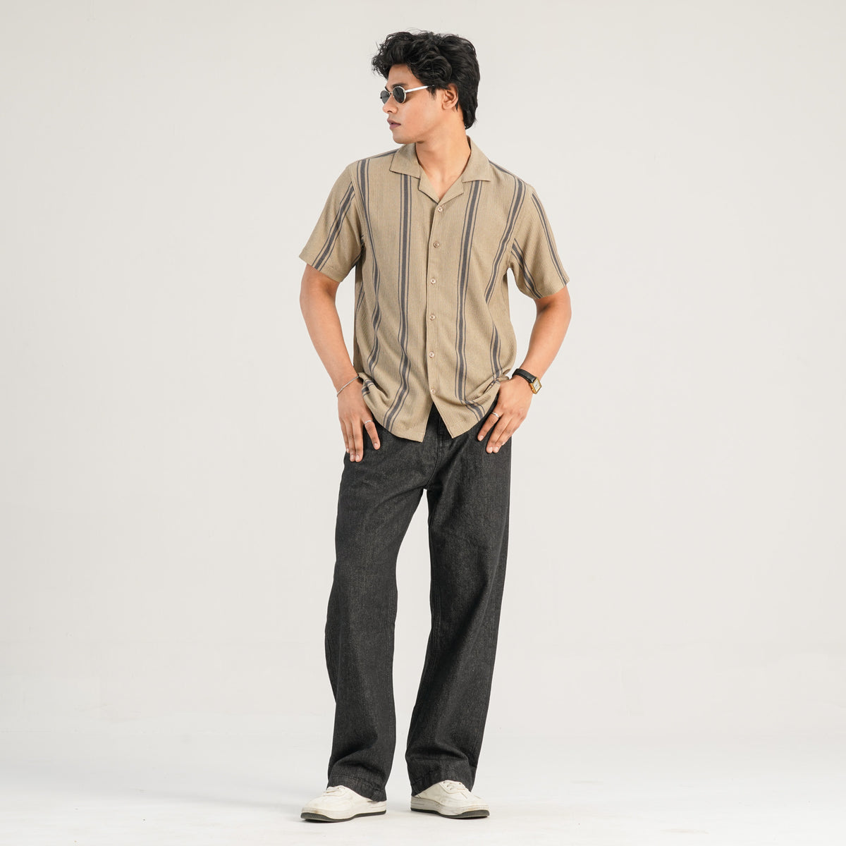 Mens Ivory Brown Casual Shirt