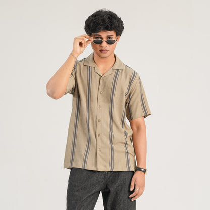Mens Ivory Brown Casual Shirt