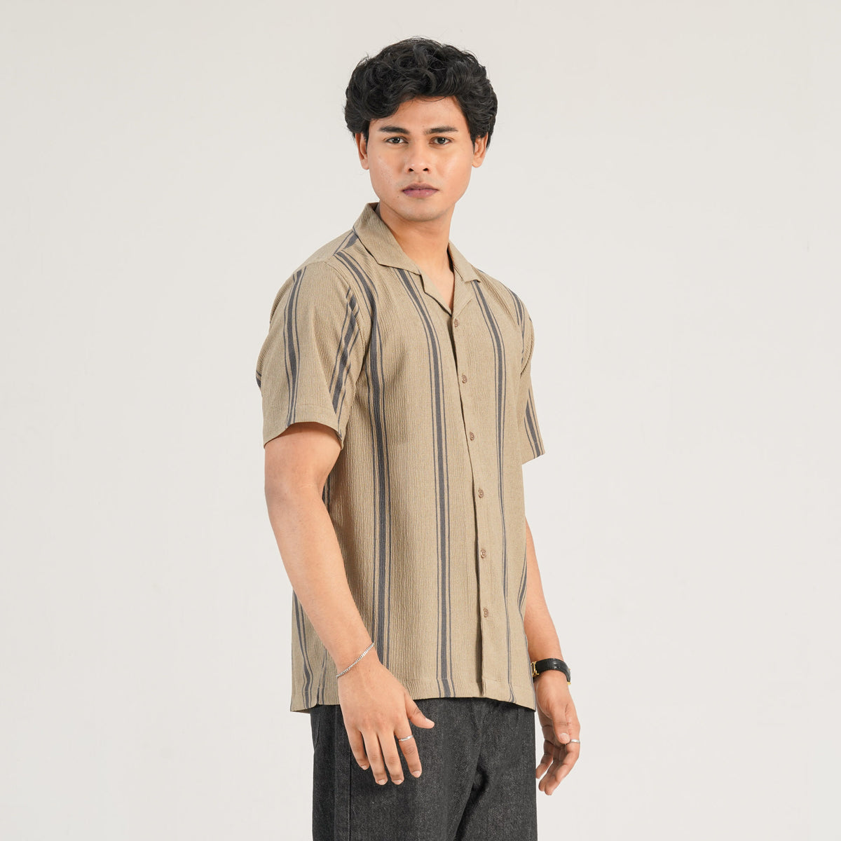 Mens Ivory Brown Casual Shirt