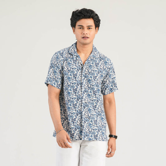 Mens Navy White Casual Shirt