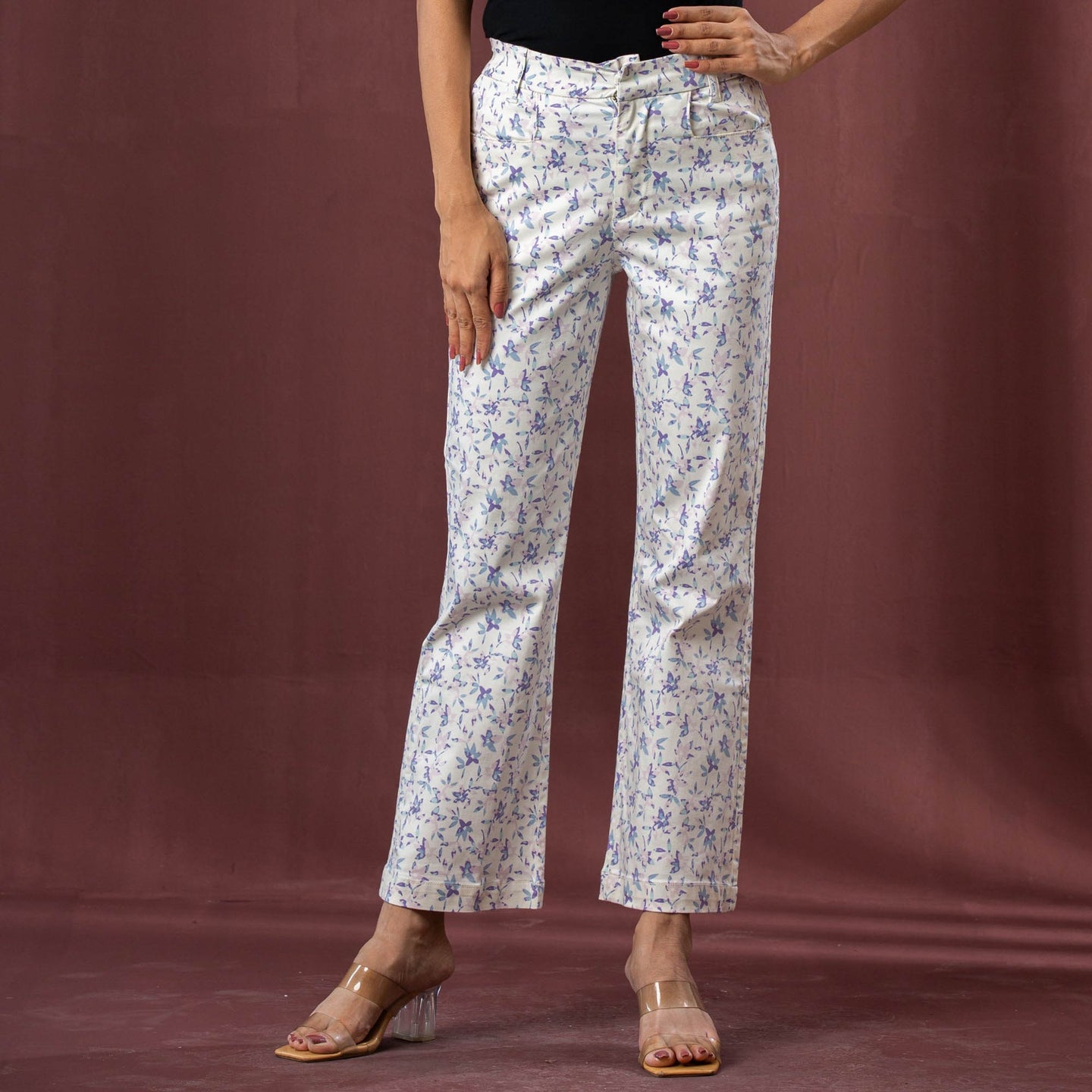 LADIES PANT-WHITE/PURPLE