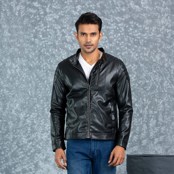 MENS PU LEATHER JACKET- BLACK
