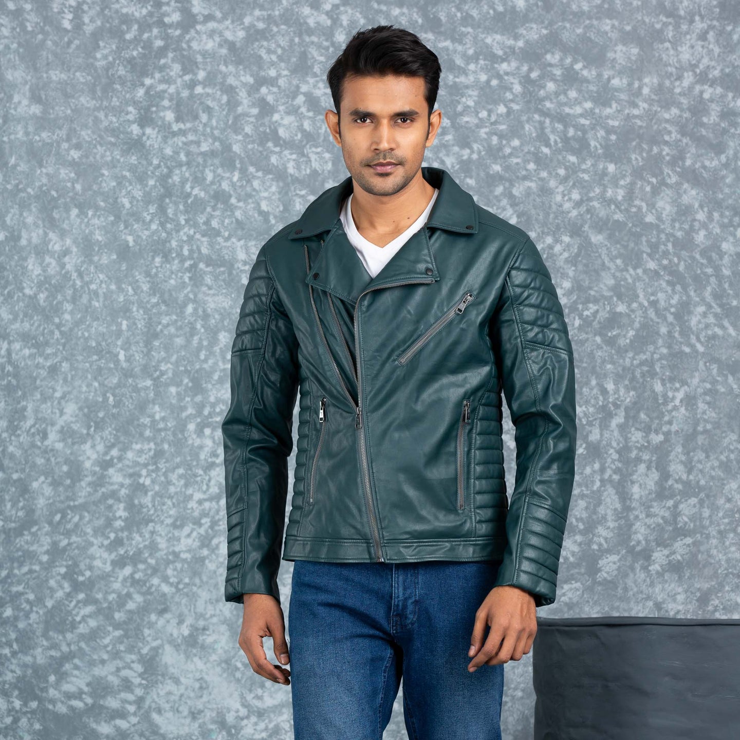 MENS PU LEATHER JACKET- GREEN