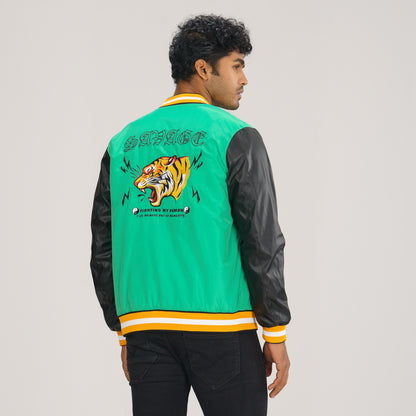 Mens Green & Black PU Jacket
