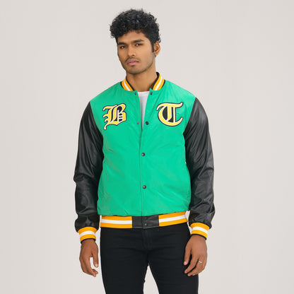 Mens Green & Black PU Jacket