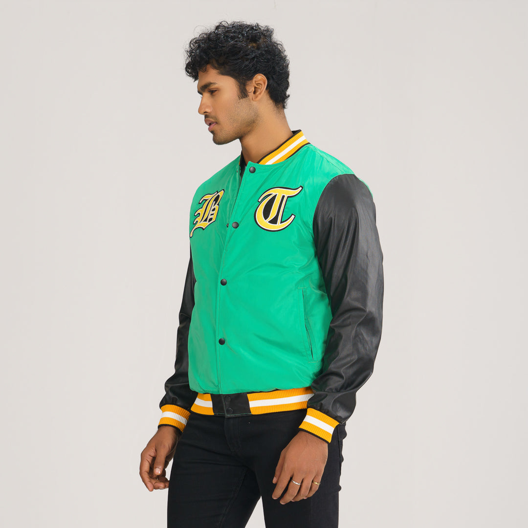 Mens Green & Black PU Jacket