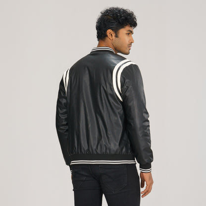 Mens White & Black PU Jacket