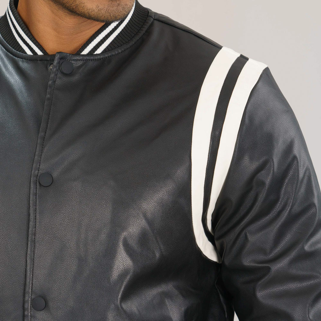 Mens White & Black PU Jacket
