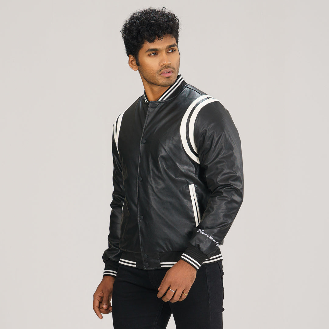 Mens White & Black PU Jacket