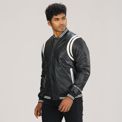 Mens White & Black PU Jacket