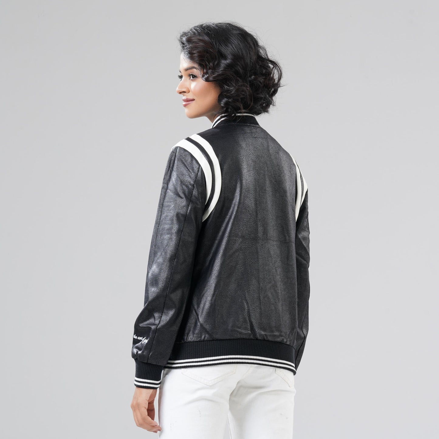 Women's White & Black PU Jacket