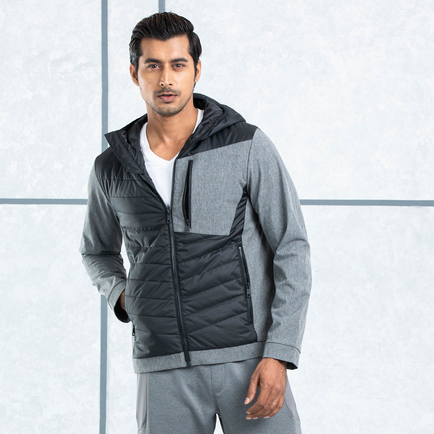 Mens Quilting Jacket- Black/Grey