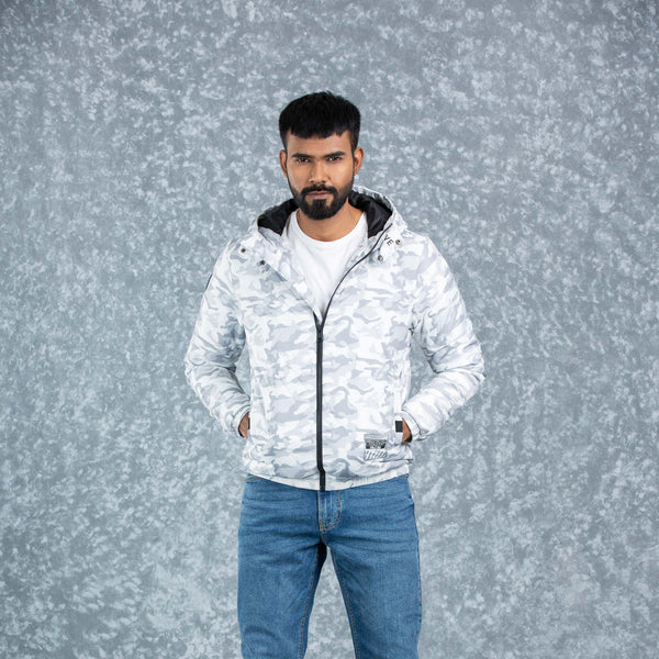 MENS QUILTING JACKET- GREY/WHITE