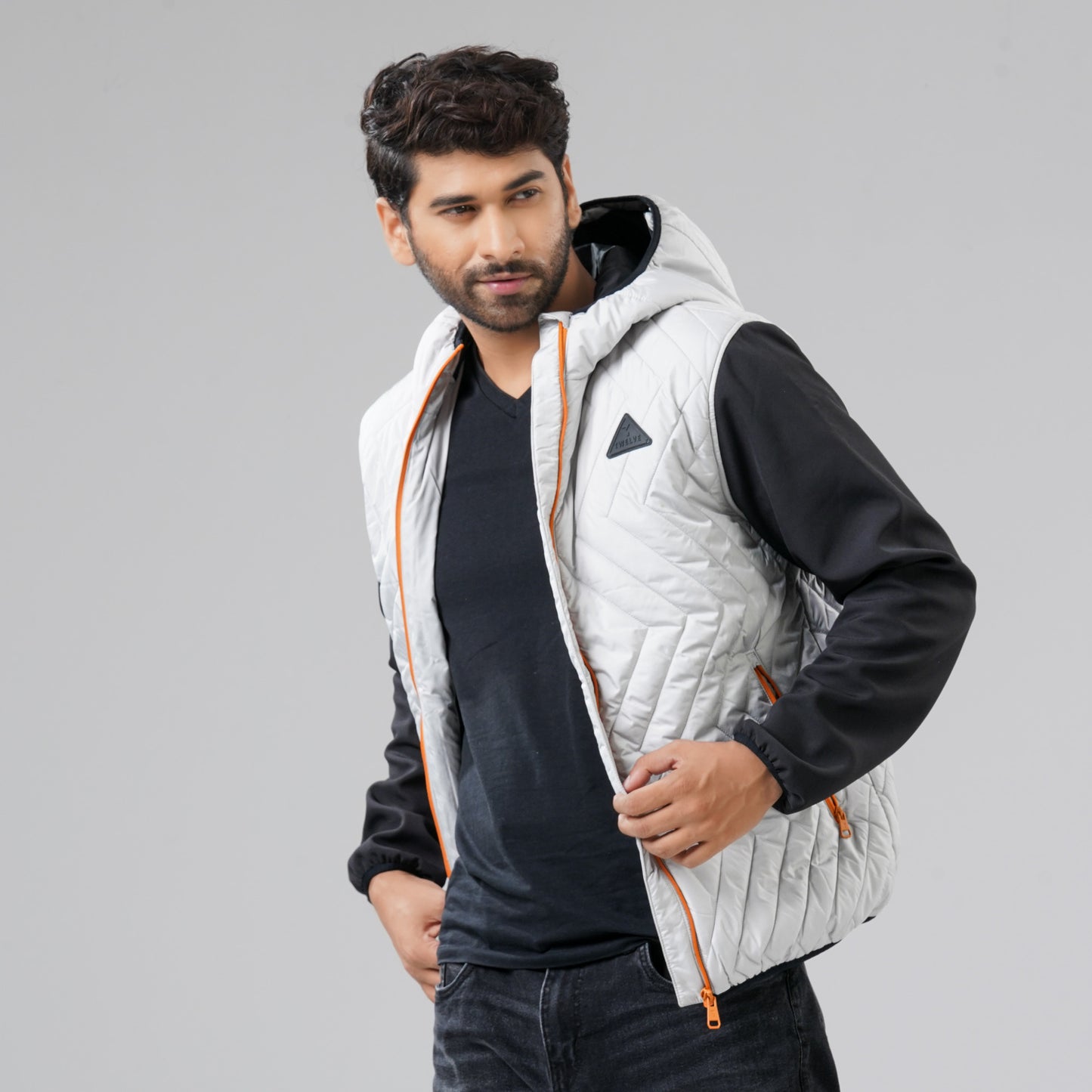 Mens Dark Gray & Black Quilted Jacket