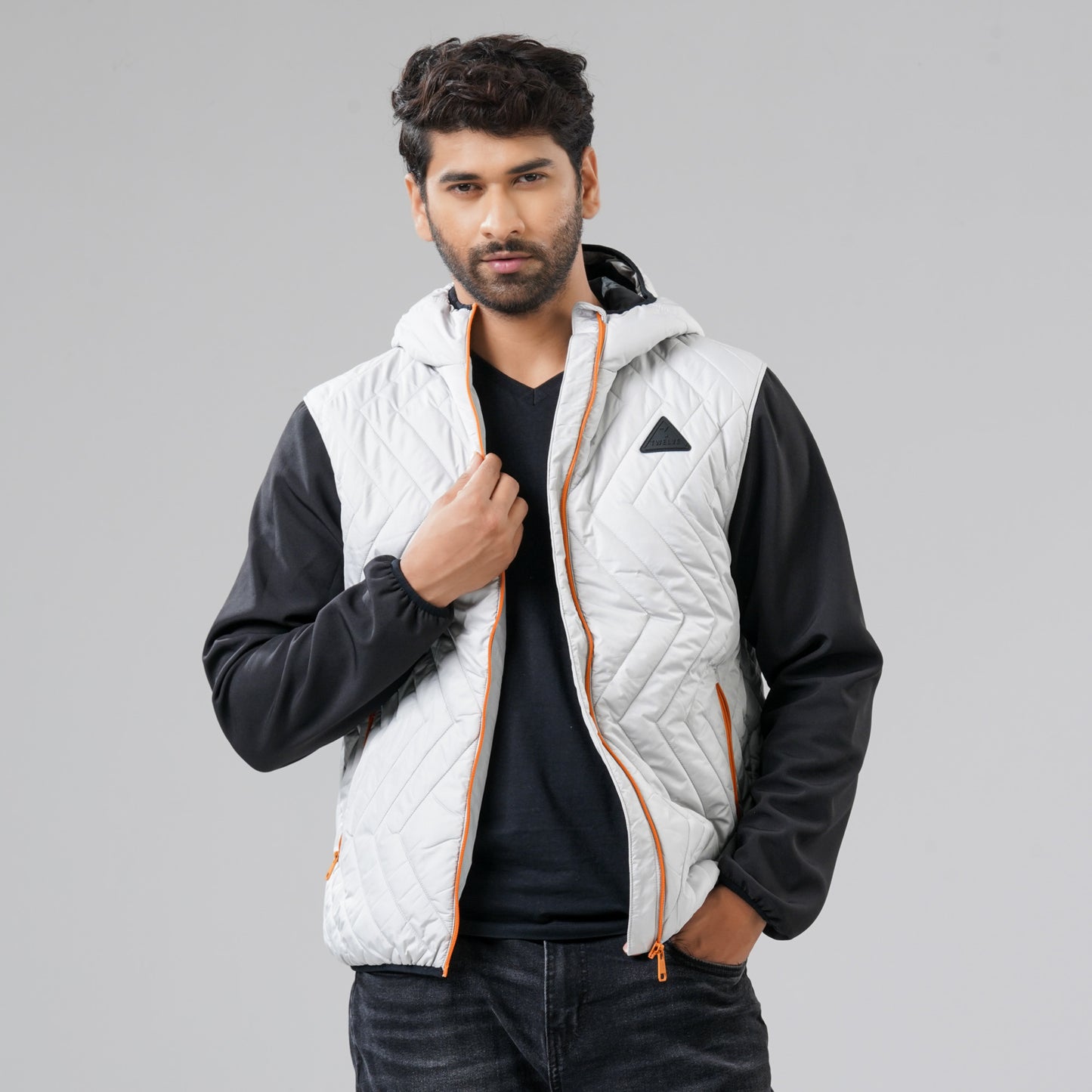 Mens Dark Gray & Black Quilted Jacket