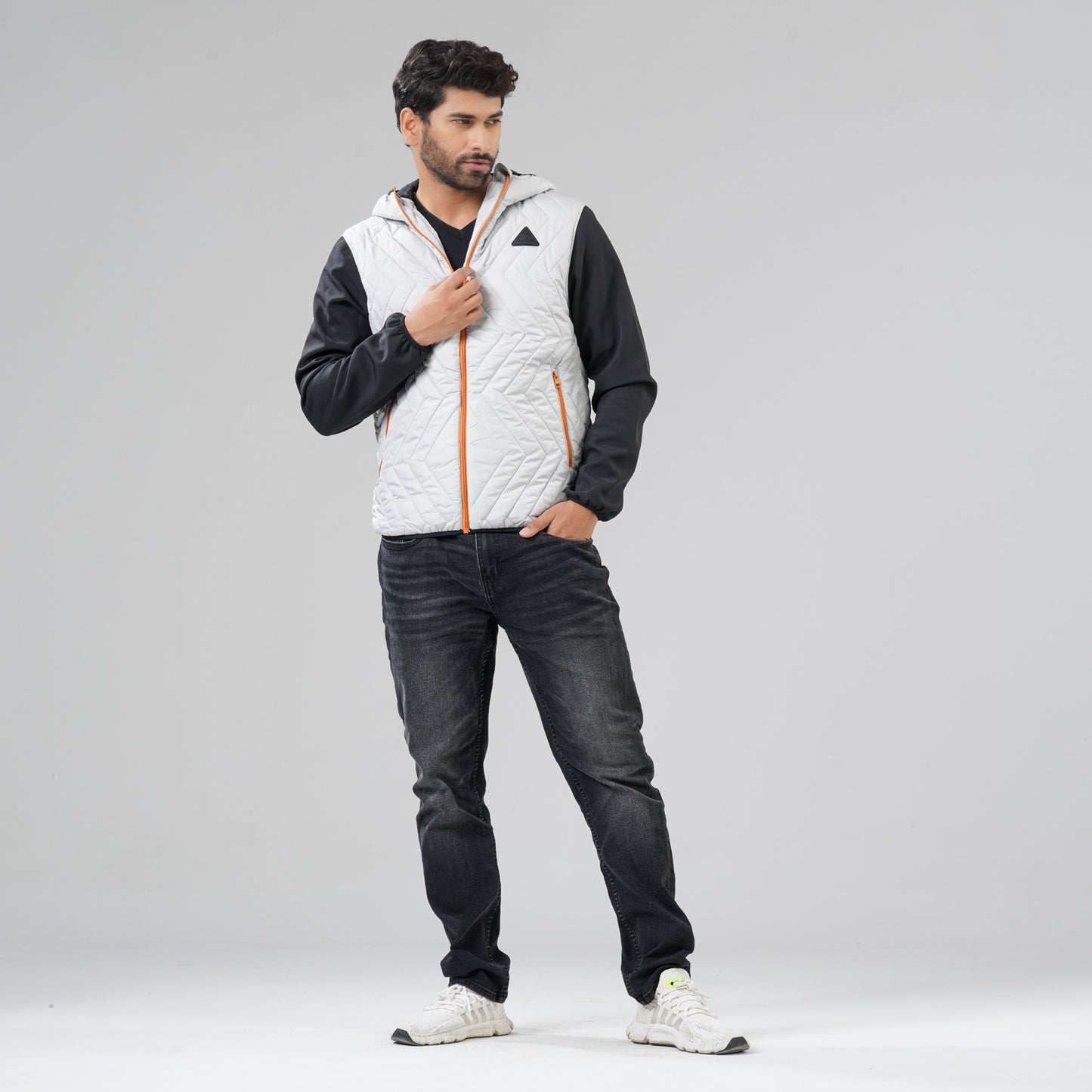 Mens Dark Gray & Black Quilted Jacket