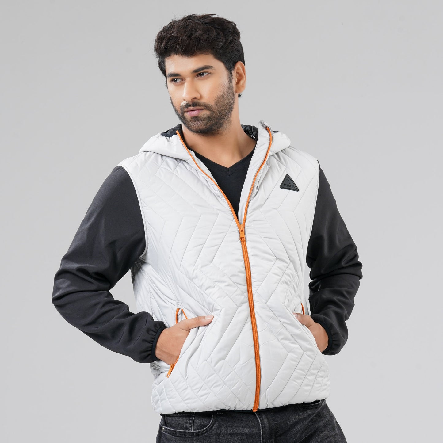 Mens Dark Gray & Black Quilted Jacket