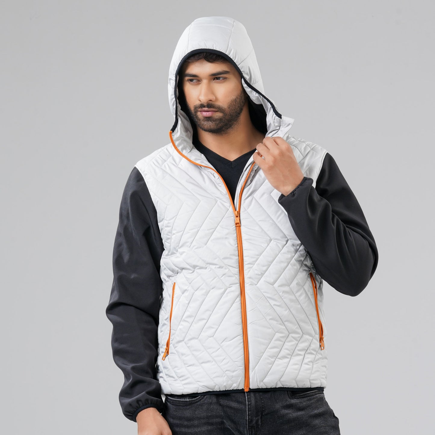 Mens Dark Gray & Black Quilted Jacket