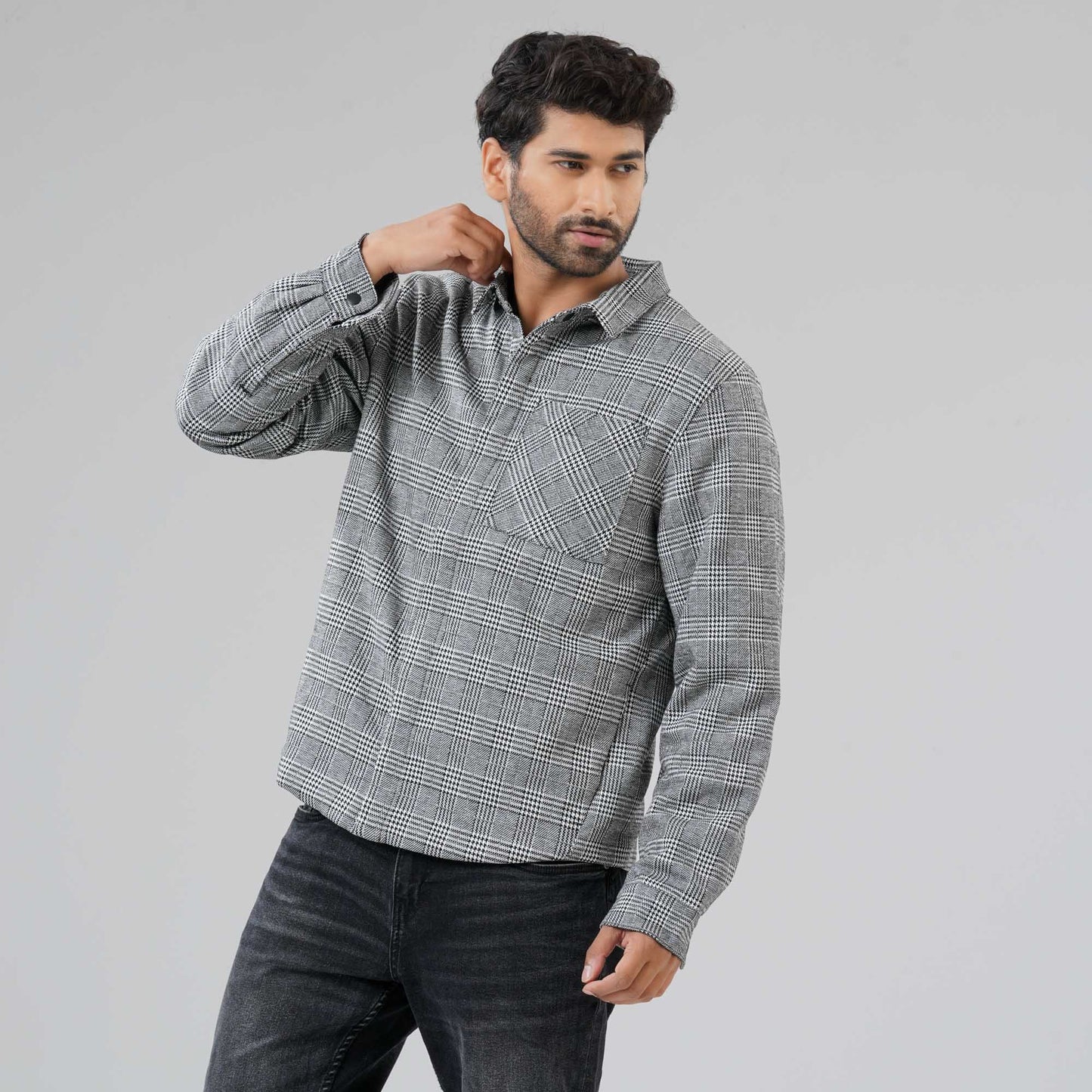 Mens Black & White Check Shacket