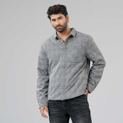 Mens Black & White Check Shacket