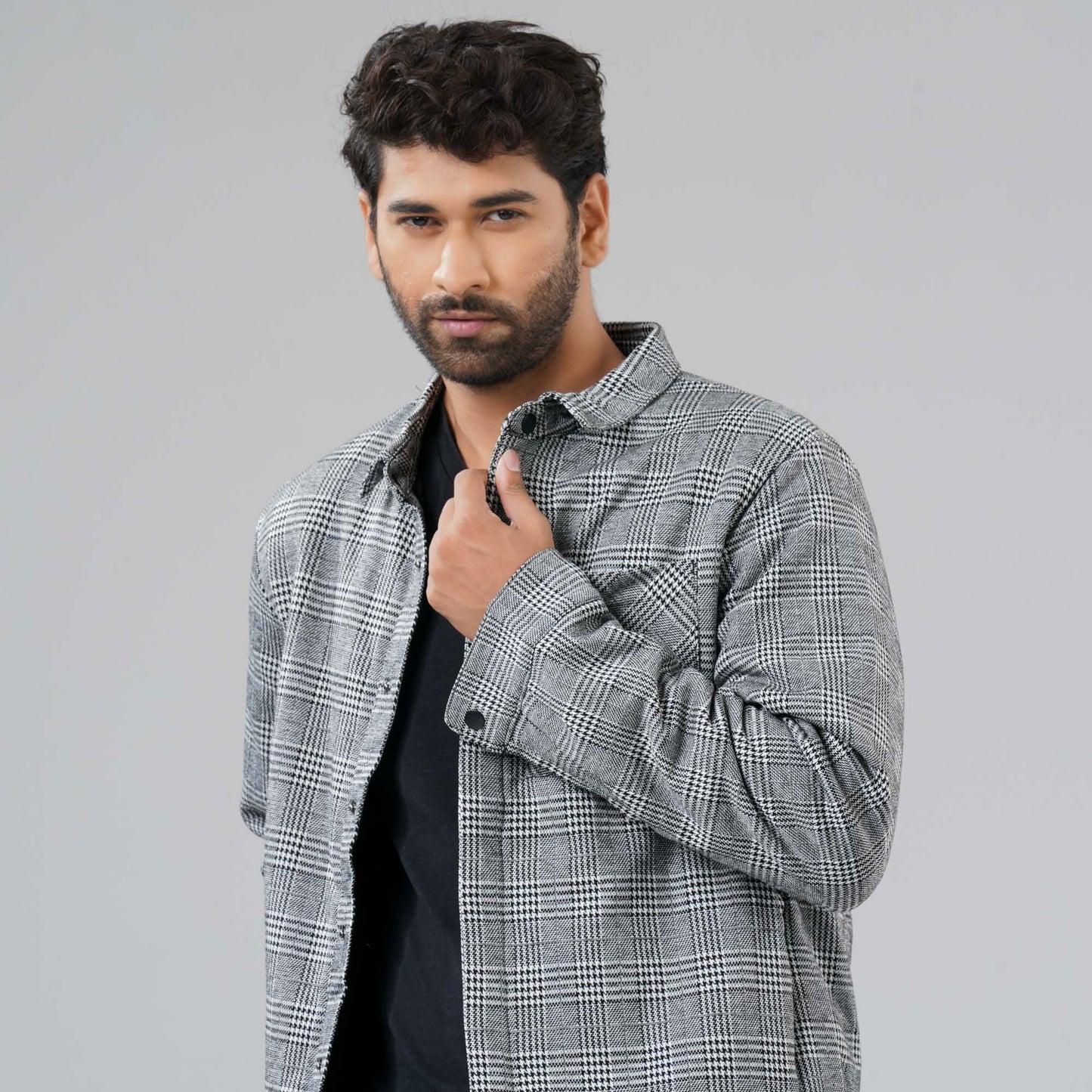 Mens Black & White Check Shacket