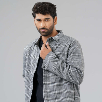 Mens Black & White Check Shacket