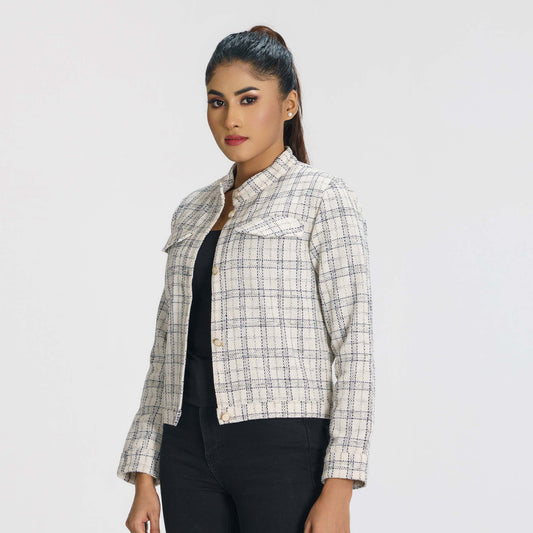 Womens White & Black Checked Shacket