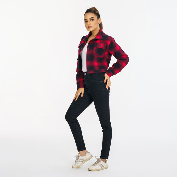 Womens Red Check Shacket