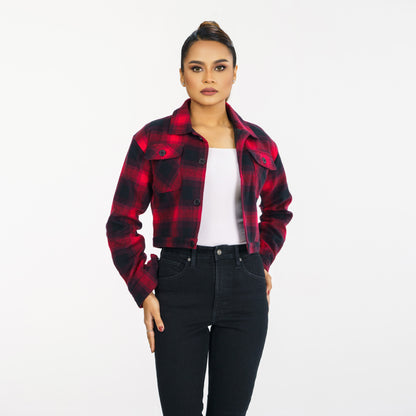 Womens Red Check Shacket