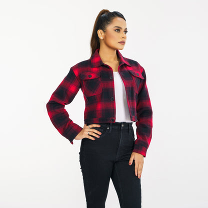 Womens Red Check Shacket