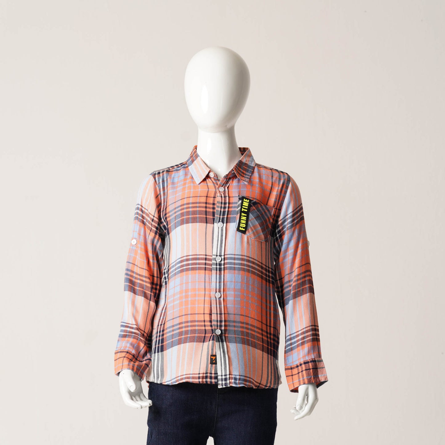 Boys L/S Shirt-Orange/Blue