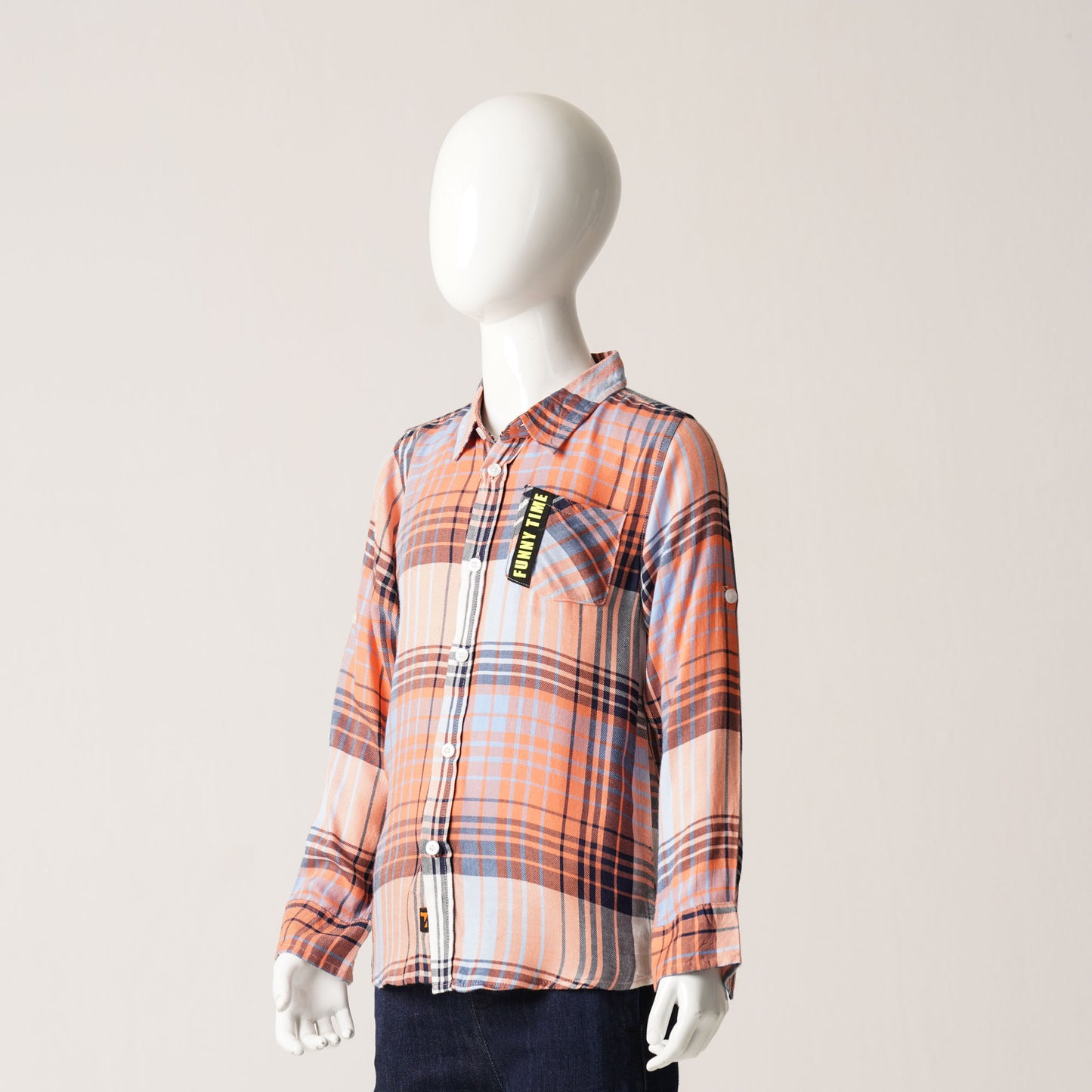 Boys L/S Shirt-Orange/Blue