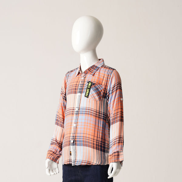 BOYS L/S SHIRT-ORANGE/BLUE