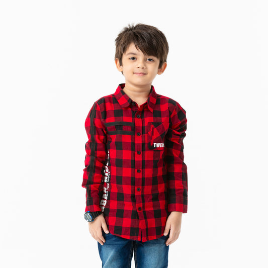 Boys L/S Shirt-Red/Black