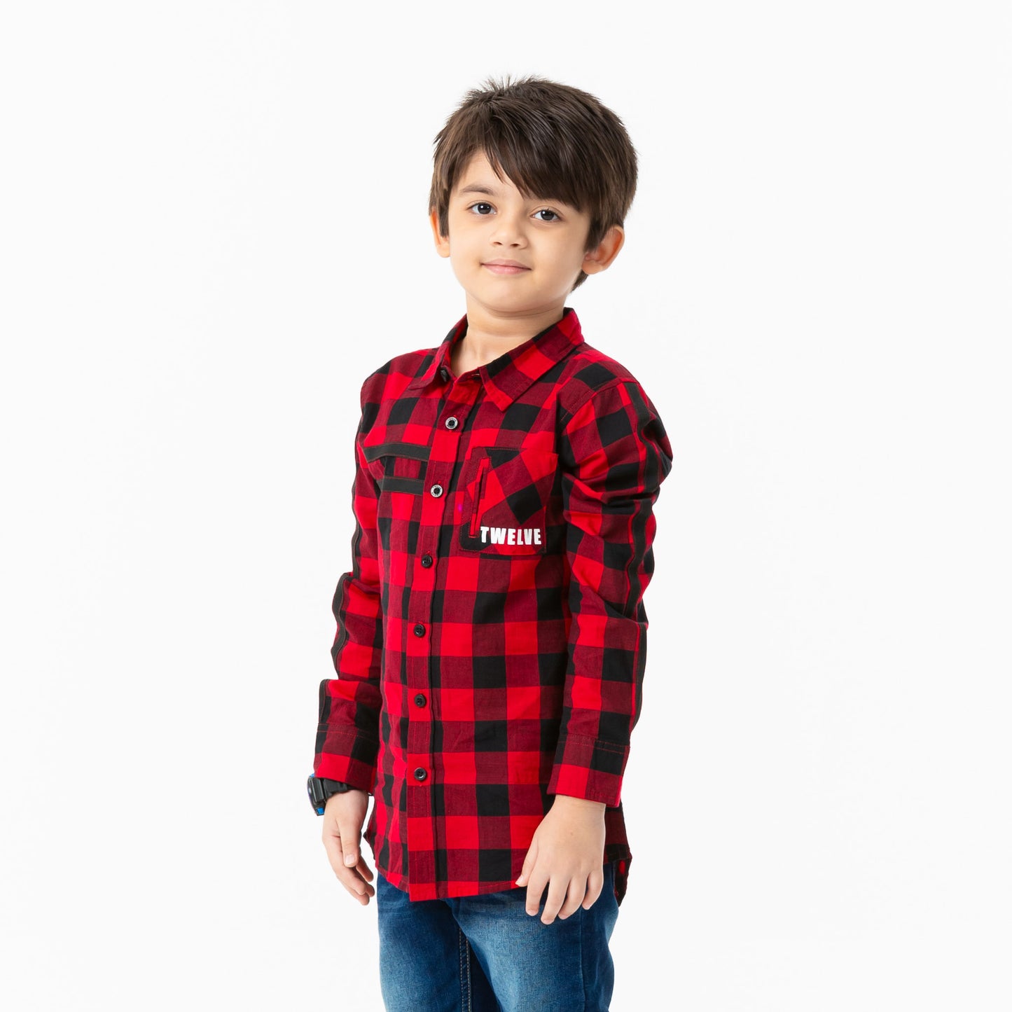 Boys L/S Shirt-Red/Black