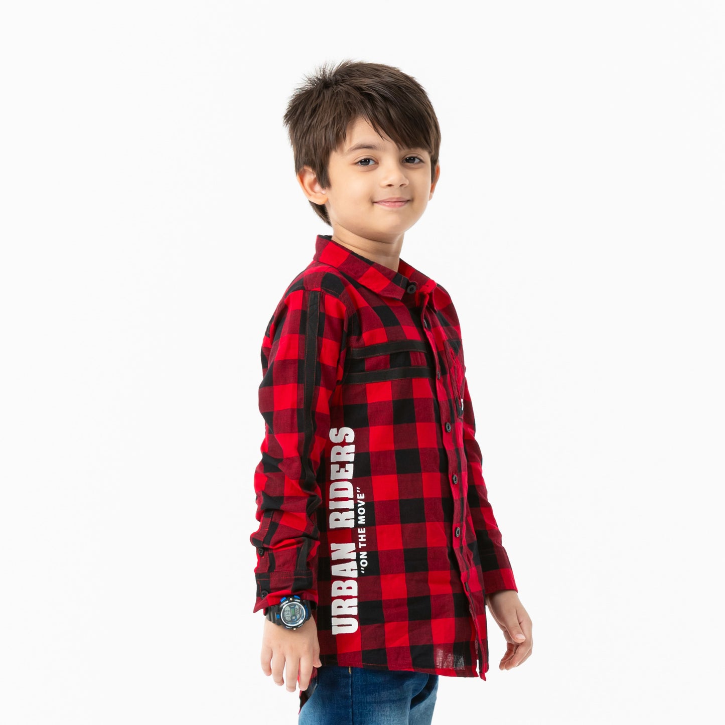 Boys L/S Shirt-Red/Black