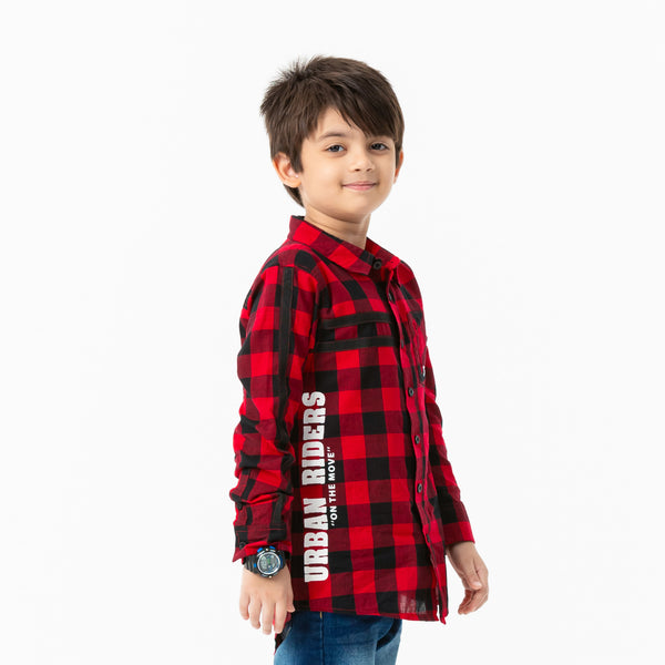 BOYS L/S SHIRT-RED/BLACK