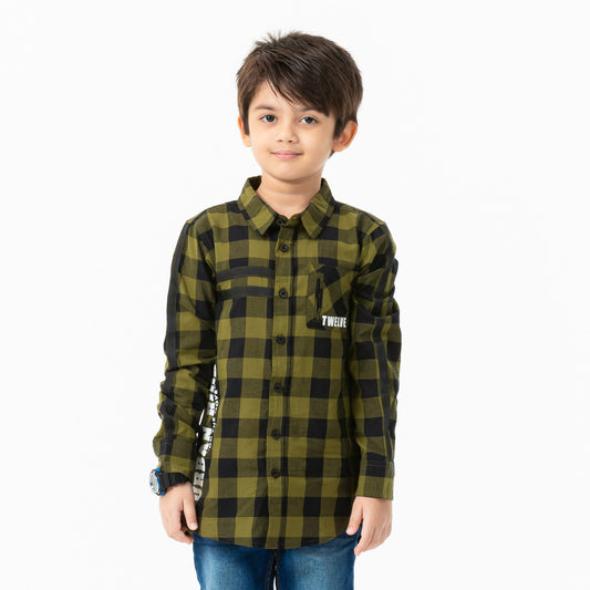 Boys L/S Shirt-Olive/Black