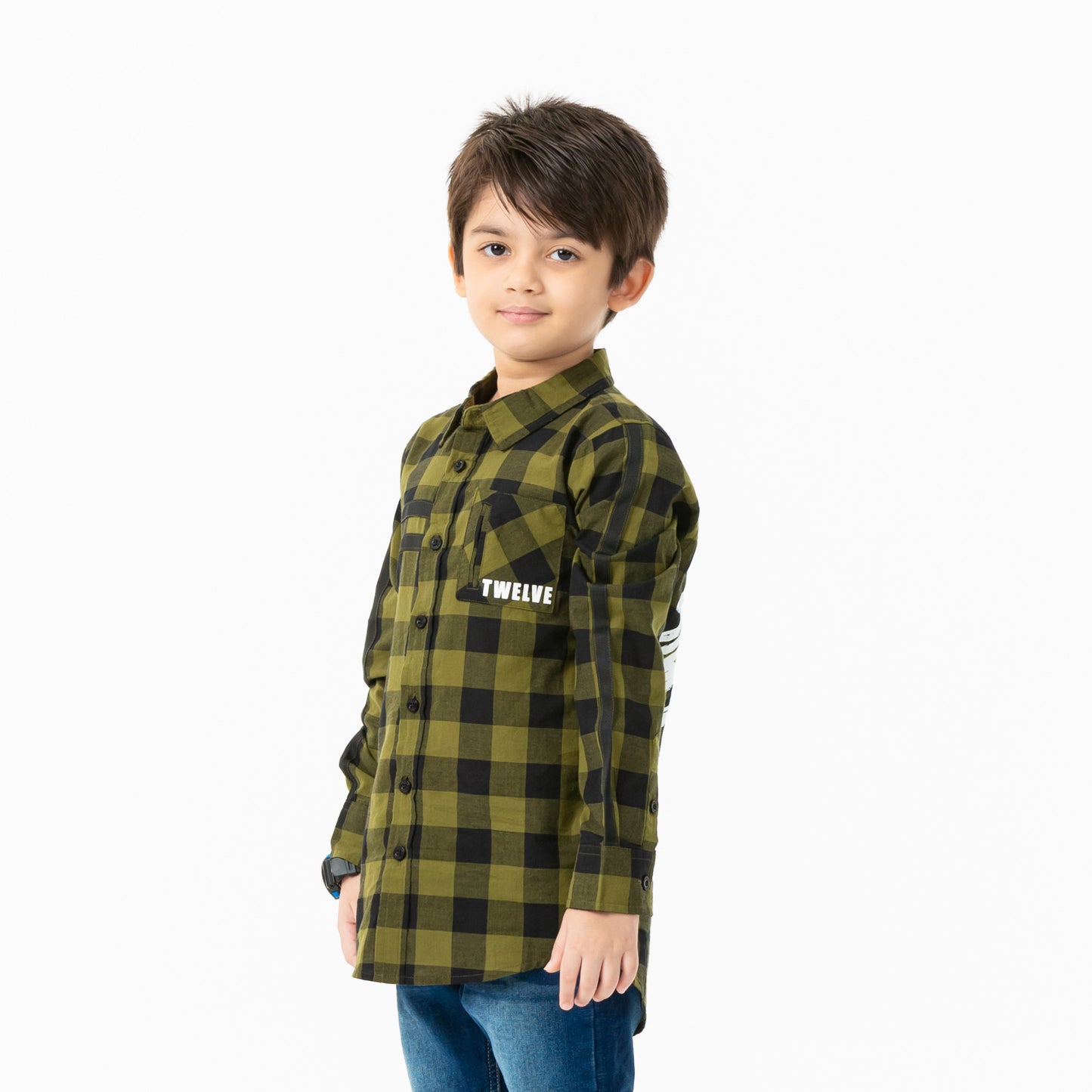 Boys L/S Shirt-Olive/Black