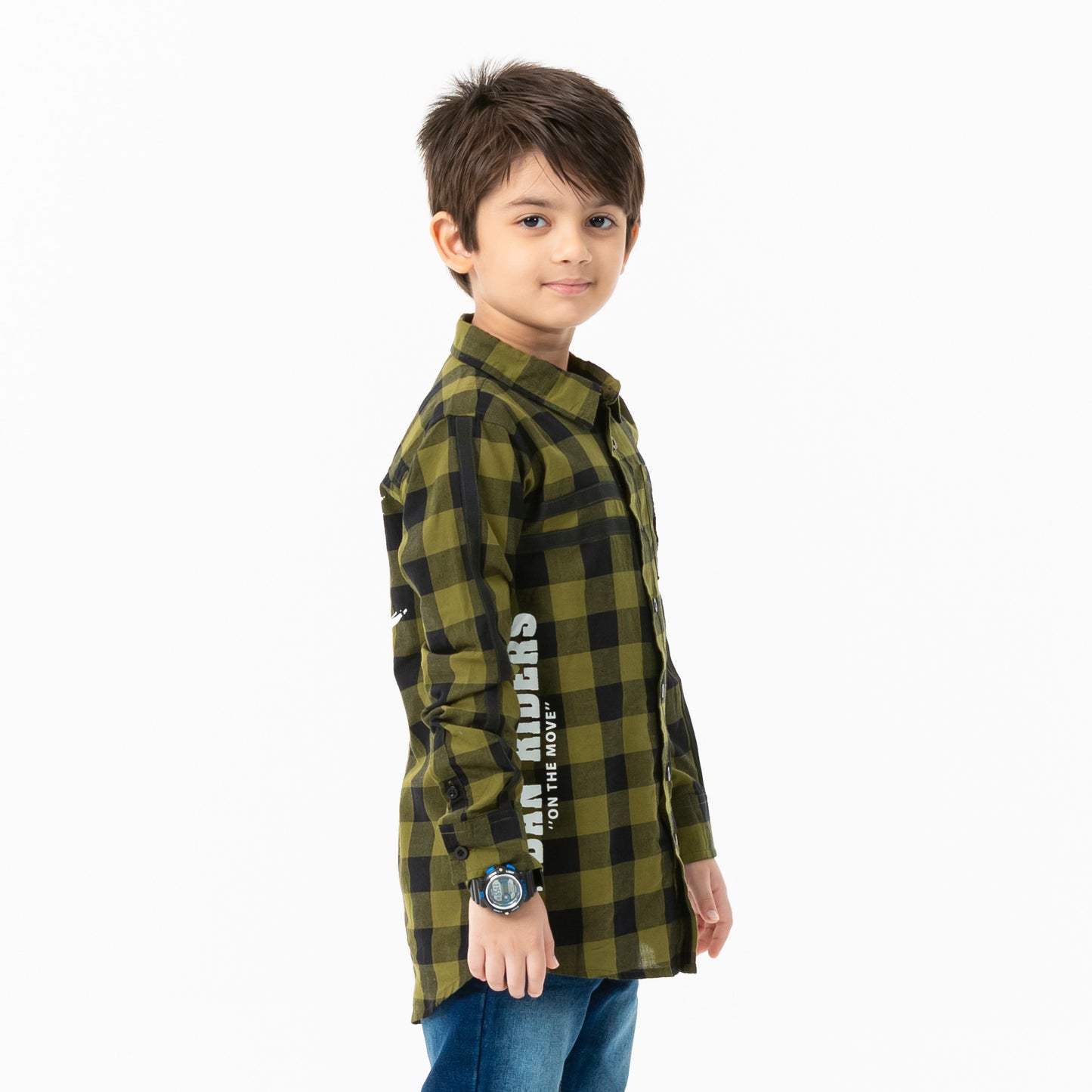 Boys L/S Shirt-Olive/Black