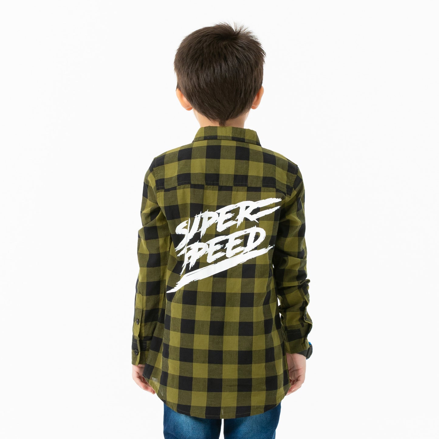 Boys L/S Shirt-Olive/Black