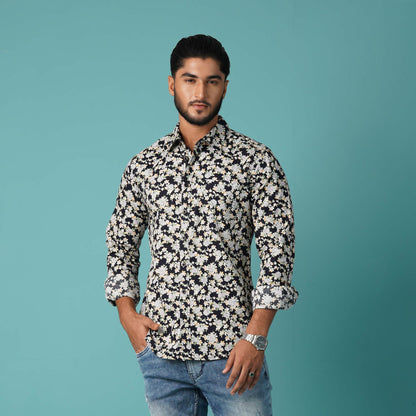 Mens Navy & Yellow L/S Shirt