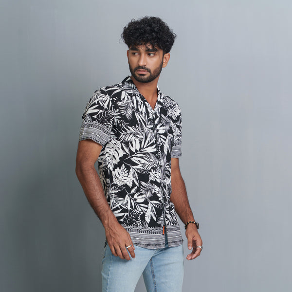 Mens Lapel Shirt- Black/White