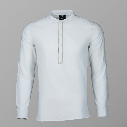 Mens White Band Collar Shirt