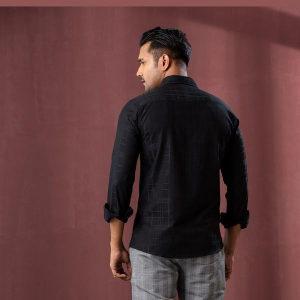 MENS L/S SHIRT-BLACK CHECK