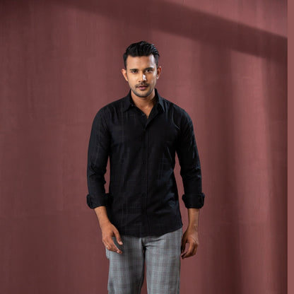 Mens L/S Shirt-Black Check