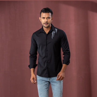 Mens Black Embroidered Shirt