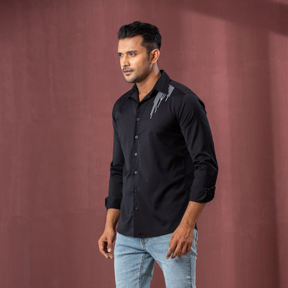 Mens Black Embroidered Shirt