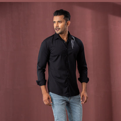 Mens Black Embroidered Shirt